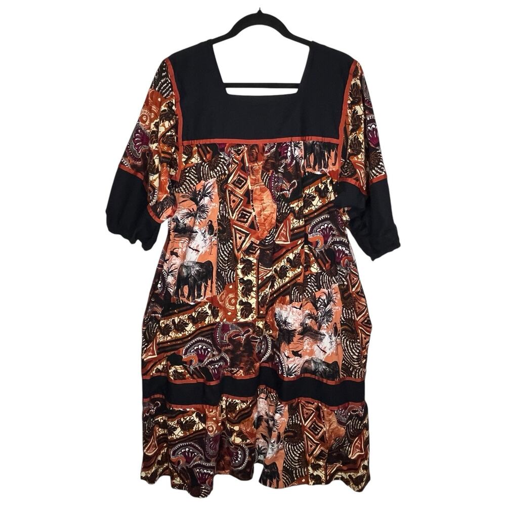 Vtg Krist Gudnason Dress Women's XL African Safari Muumuu House Dress Kaftan - Picture 2 of 7